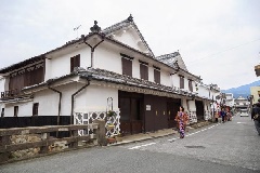 水彩画　ジクレー版画「災除川と白壁土蔵」（うきは市吉井町） 筑後吉井 白壁の町並み（筑後吉井伝統的建造物群保存地区